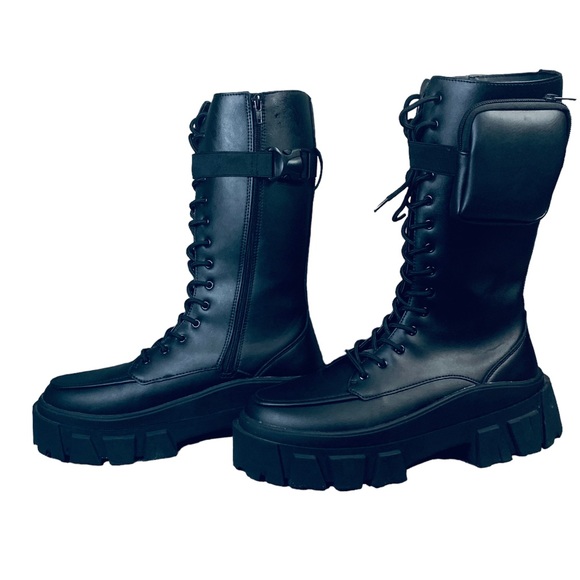 Hi Liace Up Calf Boot//Faux Leather with Pocket Detail - Picture 4 of 5